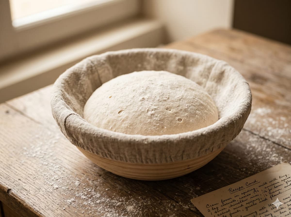 Pâte en fermentation dans un banneton